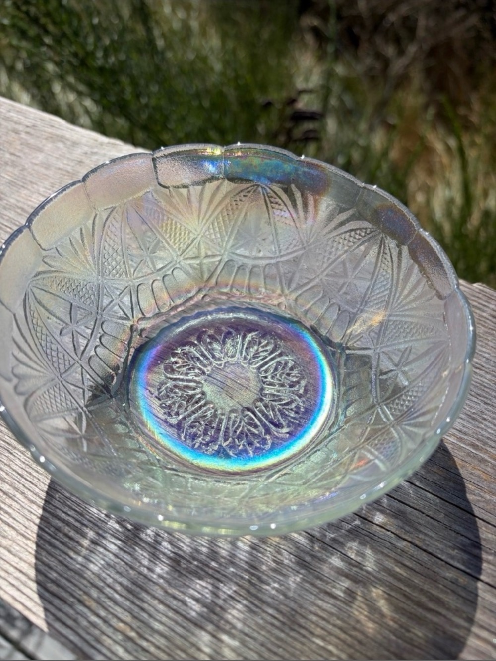 Indiana Glass Iridescent Carnival Glass Bowl with Rainbow Highlights